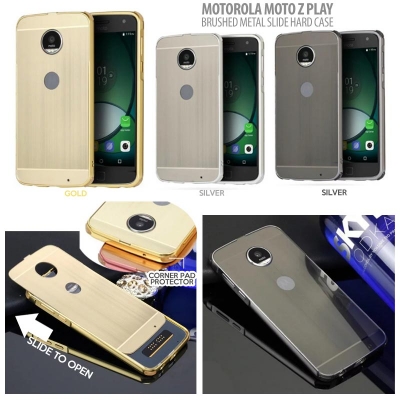 ^NR Motorola Moto Z Play - Brushed Metal Slide Hard Case }